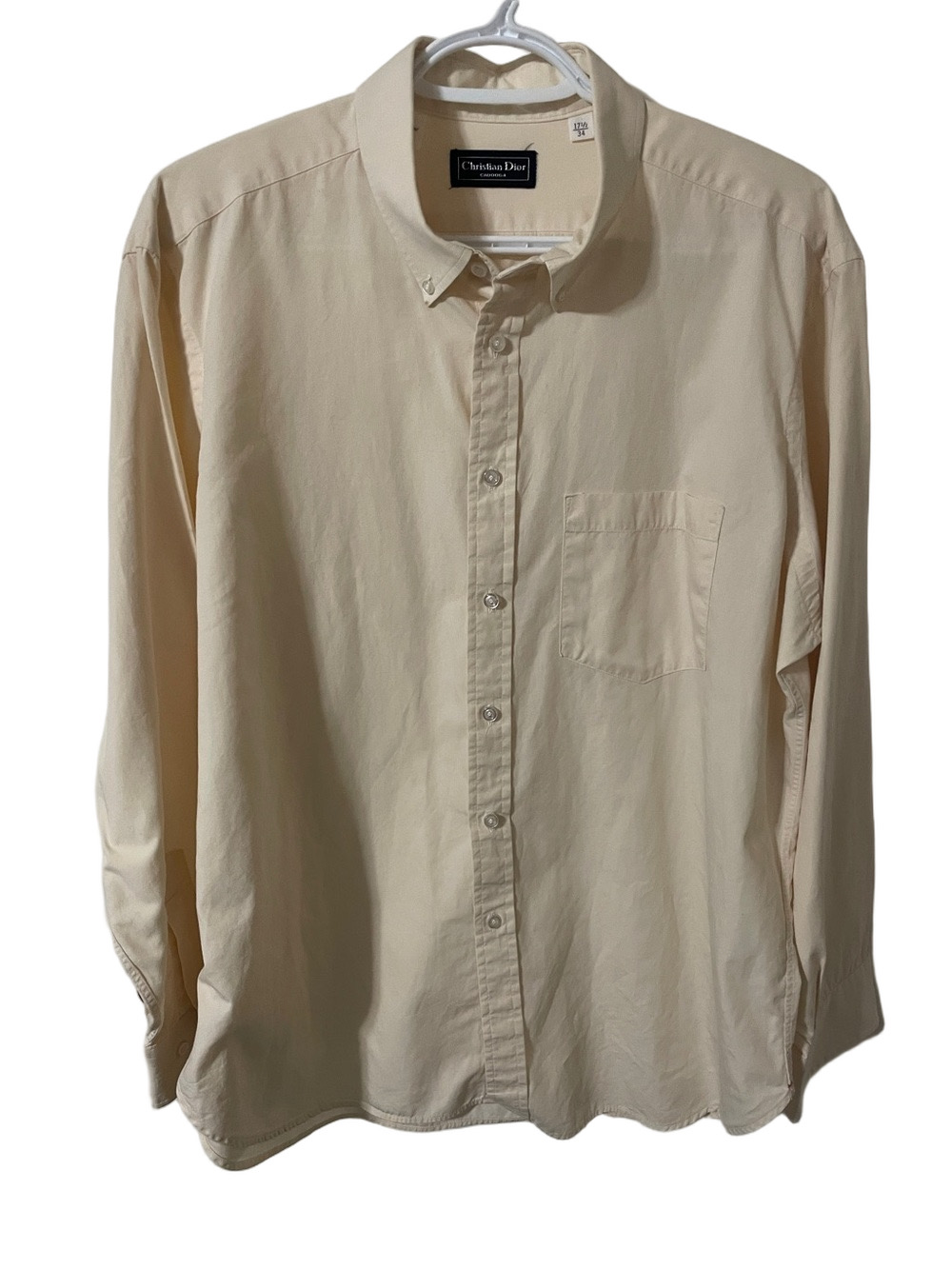 Vintage Christian Dior Cream Button-Down Shirt Size 17.5